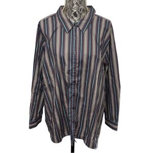 Roaman’s Purple Teal Gray Striped Button Front Shirt Women’s 24W